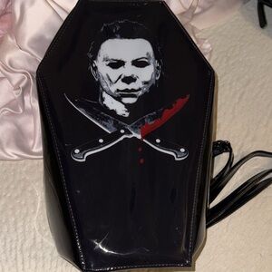 Coffin shaped backpack with Michael Meyers